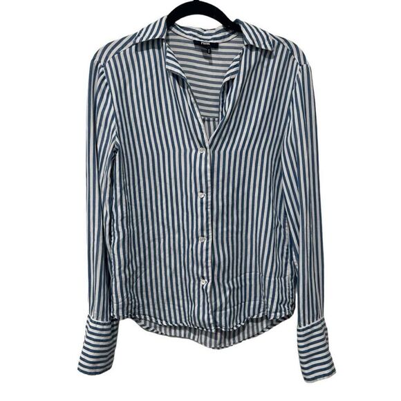 PAIGE Elora Striped Long Sleeve Collared Button Down Shirt Blue White Size XS - Picture 1 of 11